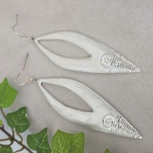 Statement Silver Elongated Open Center Oval Dangle Earrings